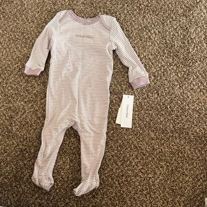 Calvin Klein Pink & White Striped Footed One-Piece